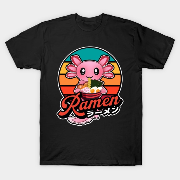 Cute Axolotl Eating Ramen Kawaii Retro Vintage 90s Vibes T-Shirt by alpha96